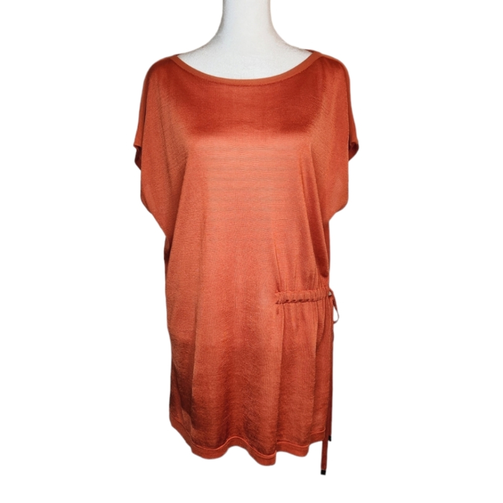 Lafayette 148 Radiant Shimmer Short Sleeve Sweater with Tie Waist Detail…